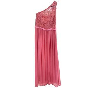 David's Bridal One Shoulder Maxi Dress -Evening Wear - Parfait Pink - Size 14